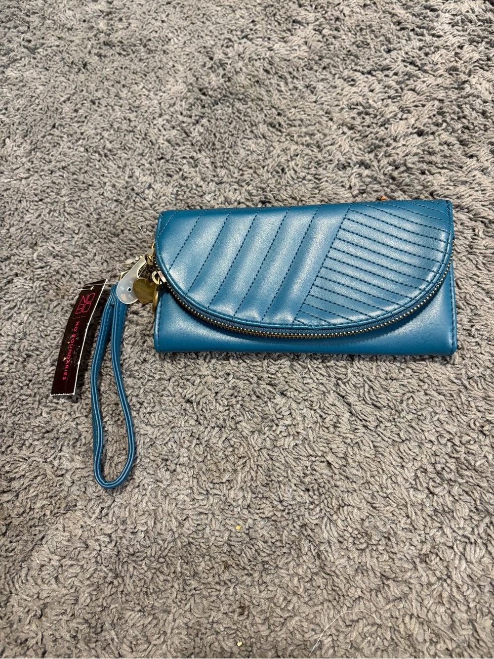 NWT No Boundaries matte blue wallet with card slots and a front zipper pocket